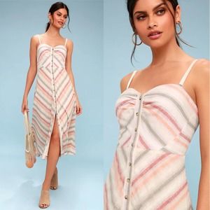 Free People Striking Stripe Linen Midi Dress